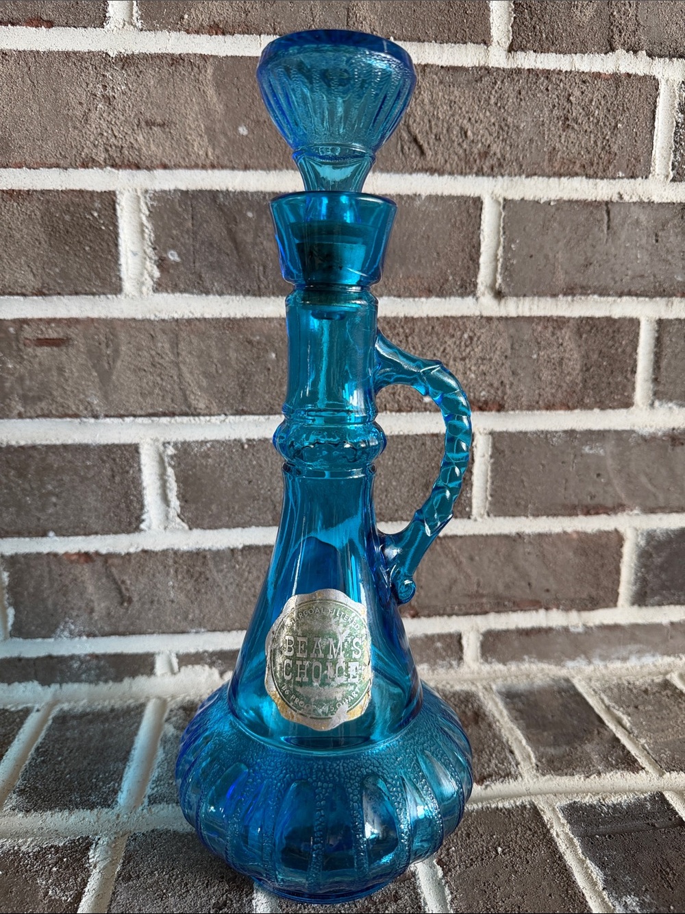 Vintage Jim Beam Blue Glass Decanter with Handle